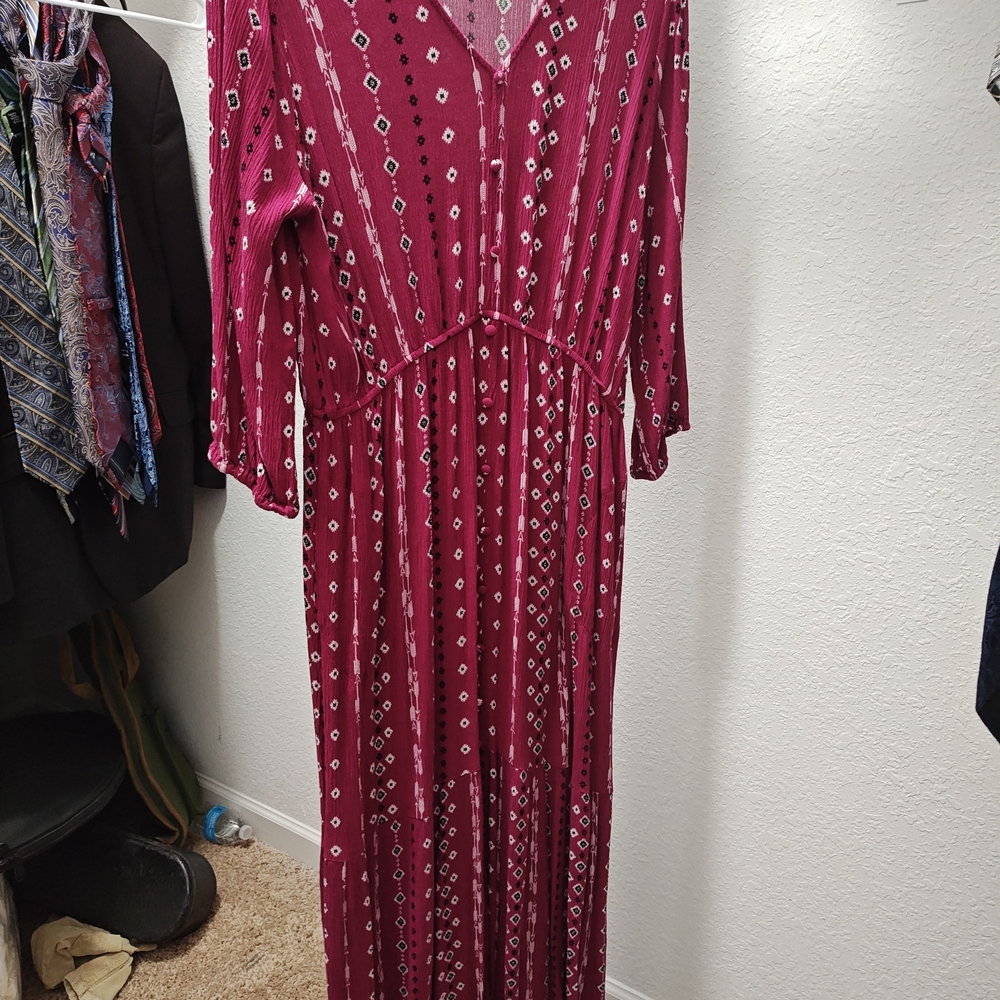 Cato Berry Red Geometric Long Sleeve Dress